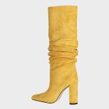 Arden Furtado Winter Fashion Boots Elegant Chunky Heels Blue Block Heels Slip On Square Head Ladies knee high boots Shoes 47