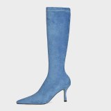 Arden Furtado 2021 Fashion Women's Shoes Pointed Toe Stilettos Heels Elegant Boots Blue Gray Yellow Knee High Boots 43 44 45