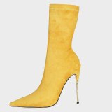 Arden Furtado 2021 Fashion Women's Shoes Pointed Toe Stilettos Heels Elegant Boots Blue Yellow Short Boots 44 43 45