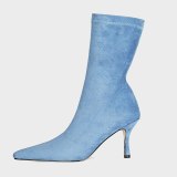 Arden Furtado 2021 Fashion Women's Shoes Pointed Toe Stilettos Heels Elegant Boots Blue Grey Yellow Short Boots 45