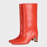 Arden Furtado Spring Autumn Winter Boots Shoes Elegant Knee High Boots Red  Square Head Slip-on Square Head Chunky Heels