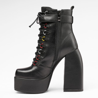 Arden Furtado 2021 Winter Fashion Women's Shoes Waterproof Chunky Heels Zipper Cross Lacing Concise Black Women's Boots 40