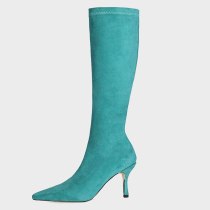 Arden Furtado 2021 Fashion Women's Shoes Pointed Toe Stilettos Heels Elegant Boots Blue Gray Yellow Knee High Boots 43 44 45