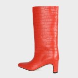Arden Furtado Spring Autumn Winter Boots Shoes Elegant Knee High Boots Red  Square Head Slip-on Square Head Chunky Heels