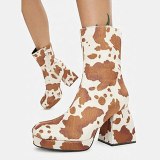Arden Furtado 2021 Winter Fashion Boots Elegant Zipper Platform Leopard Print Ankle Boots Chunky Heels Block heels  Size 42 43