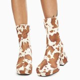 Arden Furtado 2021 Winter Fashion Boots Elegant Zipper Platform Leopard Print Ankle Boots Chunky Heels Block heels  Size 42 43