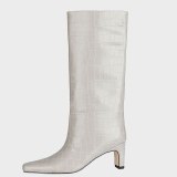 Arden Furtado spring autumn Winter Boots Shoes Elegant Knee High Boots White Slip-on Square Head Chunky Heels