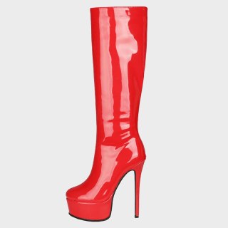 Arden Furtado Autumn Fashion Women's Shoes Sexy Platform Waterproof Pure Color Red White  Knee High Boots Elegant 43 44 45