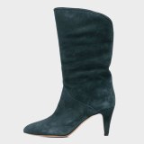 Arden Furtado 2021 Fashion Women's Shoes Pointed Toe Stilettos Heels Elegant Pleated Green Apricot  Knee High Boots 42 43