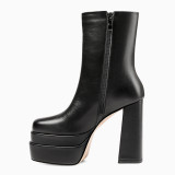 Copy Arden Furtado Winter Fashion Round head Chunky heels Women's Shoes Black Waterproof Ankle boots Big Size 43