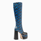 Arden Furtado Winter Fashion Round head Chunky heels Women's Shoes Black Waterproof Knee High Boots Big Size 43