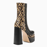 Copy Arden Furtado Winter Fashion Round head Chunky heels Women's Shoes Black Waterproof Ankle boots Big Size 43