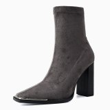Arden Furtado 2021 Fashion Women's Shoes Chunky Heels  Elegant Boots Grey Square Head Short Boots 45