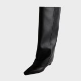 Arden Furtado spring autumn Winter Boots Shoes Elegant Knee High Boots Genuine Leather  Pointed Toe Zipper Wedges