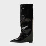 Arden Furtado spring autumn Winter Boots Shoes Elegant Knee High Boots Brown Green  Pointed Toe Zipper Wedges 41 42 43