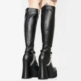 Arden Furtado Fashion Women's Shoes Winter Sexy New Round Toe Matin Boots Genuine Leather  Knee High Boots Chunky Heels 33 40 41