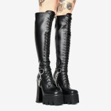 Arden Furtado Fashion Women's Shoes Winter Sexy New Round Toe Matin Boots Genuine Leather  Knee High Boots Chunky Heels 33 40 41