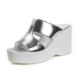 New Arden Furtado Summer Fashion 2023 Women's Cowhider Open toe Round toe Platform Hollow out Wedges Word slippers