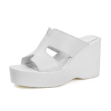 New Arden Furtado Summer Fashion 2023 Women's Cowhider Open toe Round toe Platform Hollow out Wedges Word slippers
