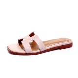 Arden Furtado Summer 2023 Women's Cowhide Round toe open toe hollow out Low heel Comfort leisure Glitter Word slippers