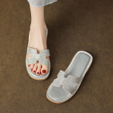 Arden Furtado Summer 2023 New Round toe open toe hollow out flat heel Comfort leisure Crystal Sliver Word slippers