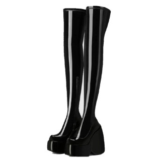 Arden Furtado Round toe Waterproof platform Elastic Thigh high boots Wedges Super high heel Skinny boots Large size Modern boots