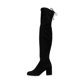 Arden Furtado Round toe Thick heel Suede Skinny boots Patchwork Sleeve Lace up High Heels Thigh high boots