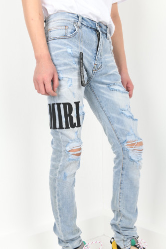 AMIRI 20SS SIDE LOGO EMBROIDERED RIPPED DENIM JEANS