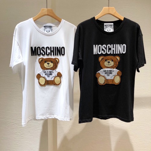 MOSCHINO2020SS BEAR KNITTED PATCH COTTON T-SHIRT