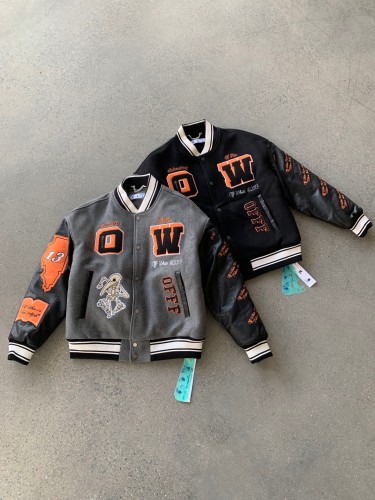 OFF WHITE 22SS PATCH EMBROIDERED BOMBER JACKET BASEBALL COAT