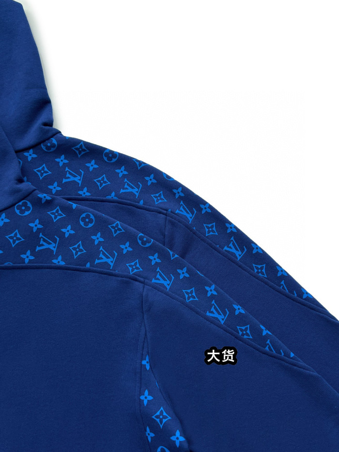 Louis V 23ss monogram printed circle cut hoodie blue 1AA4I9