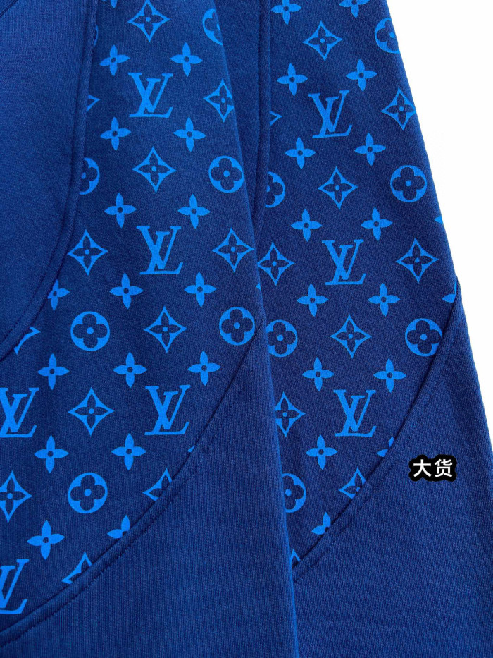 Louis V 23ss monogram printed circle cut hoodie blue 1AA4I9
