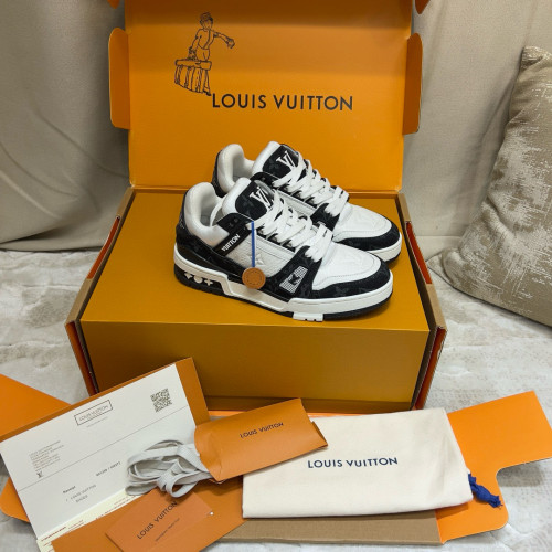 LV Trainer sneaker Monogram-embossed grained calf leather shoes