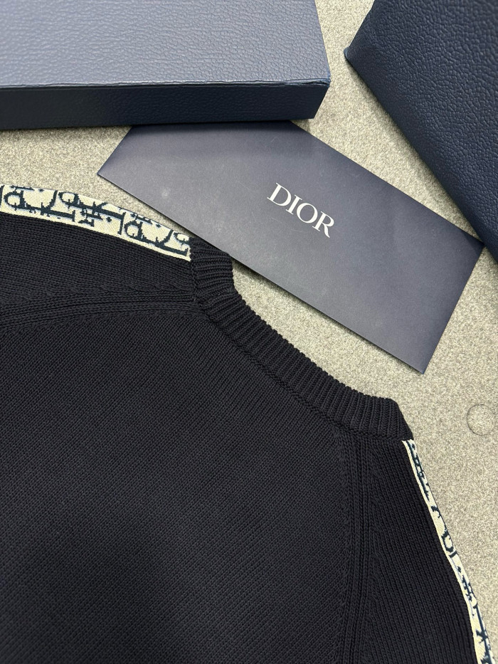 [100% best] dior oblique logo sleeve knitted jacquard wool sweater knitwear