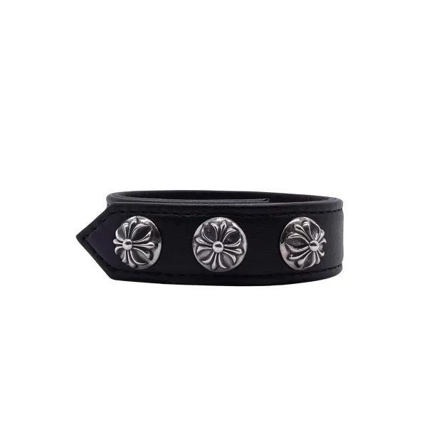クロムハーツブレスレット CHROMEHEARTS 3ボタン 2スナップ ブレスレット クロスボタン ブラック ブレスレット