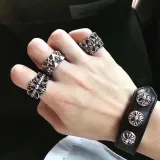 クロムハーツブレスレット CHROMEHEARTS 3ボタン 2スナップ ブレスレット クロスボタン ブラック ブレスレット
