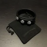 クロムハーツブレスレット CHROMEHEARTS 3ボタン 2スナップ ブレスレット クロスボタン ブラック ブレスレット
