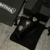 クロムハーツブレスレット CHROMEHEARTS 3ボタン 2スナップ ブレスレット クロスボタン ブラック ブレスレット