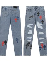 クロムハーツ 服 CHROMEHEARTS 2022新作ハンドペイントクロスレザージーンズ