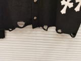 クロムハーツ 服 CHROMEHEARTS2022秋冬新作イレギュラーヘムホールレザー刺繍クロスセーターカーディガン