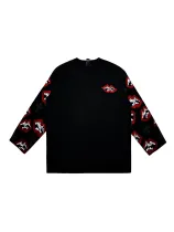 クロムハーツ 服 CHROMEHEARTS x MattyBoy2022 新作ダークパターンレッドリップジャガードアームカシミアバックレザーセーター