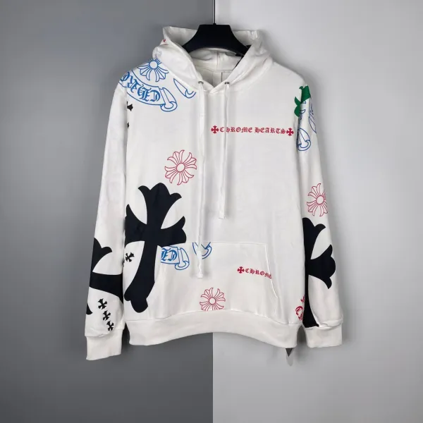 クロムハーツ 服 CHROMEHEARTS 2022新作 クロスサンスクリットホースシュー フルロゴ グラフィティプリント フーデッドセーター