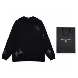 クロムハーツ 服 CHROMEHEARTS2022新作白黒パテントレザークロスパッチラウンドネックセーター