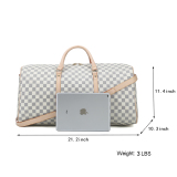RICHPORTS Checkered Travel PU Leather Weekender Overnight Duffel Bag Shoulder tote Handbag Travel Gym Bag Mens Women (white Checkered)