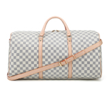 RICHPORTS Checkered Travel PU Leather Oversized Weekender Duffel Bag Overnight Handbag Gym Bag for Large