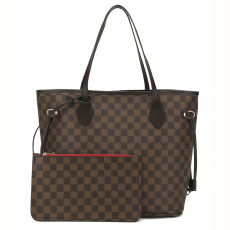 RICHPORTS Checkered Women Top Famous Designer Leather Handbags Luxury Shoulder Bags Classic Tote For Lady Large Capacity Shopping Travel Handle Totes Bags(Brown)