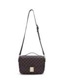 A stylish checkered crossbody bag with an adjustable shoulder strap and gold-tone hardware.
