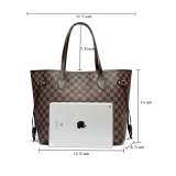 RICHPORTS Checkered Shoulder Tote Bags for Womens Leather 3pcs Set Brown