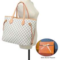 RICHPORTS Checkered Shoulder Tote Bags for Womens Leather 3pcs Set White