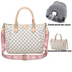 RICHPORTS 4pcs Shoulder Handbags Set Women Checkered Tote bag With 2 Shoulder Straps, Unisex Led Beanie Hat